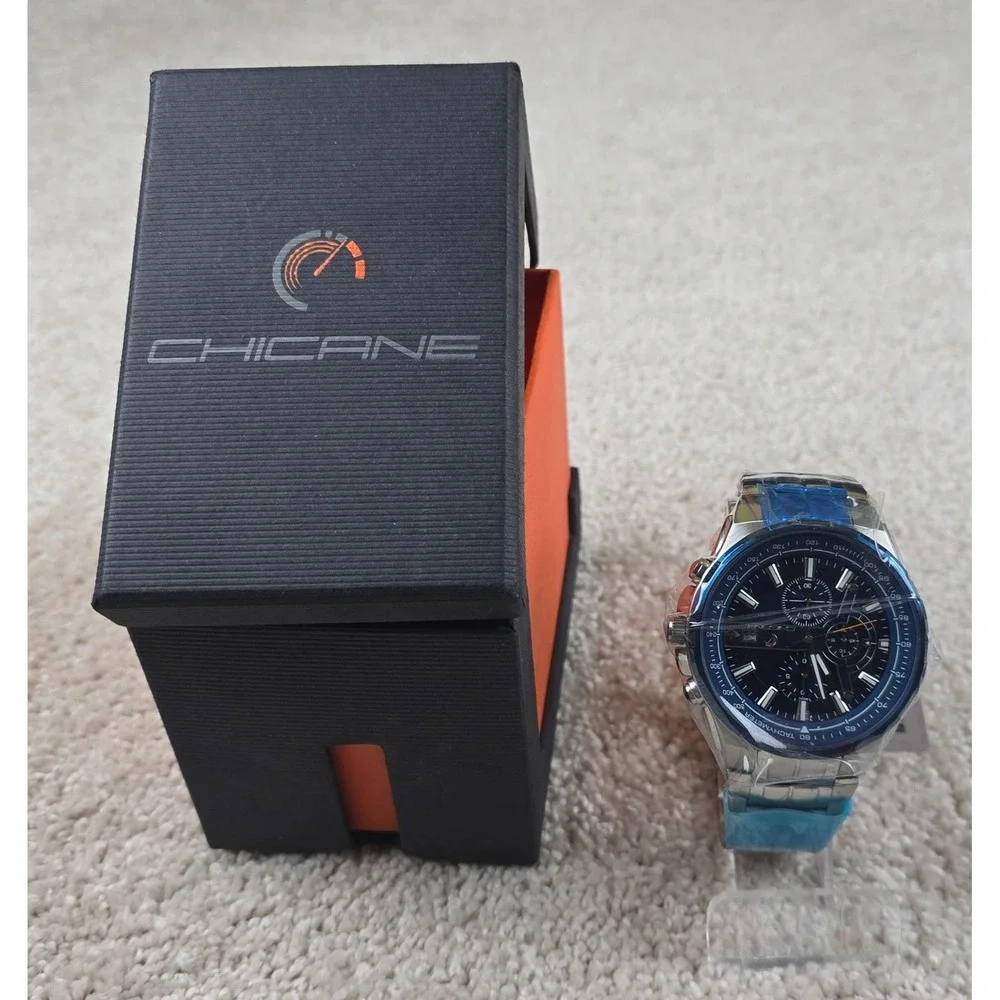 Chicane Chronograph Watch Mens OS Blue‎ Silver Stainless Steel CH4243  NEW